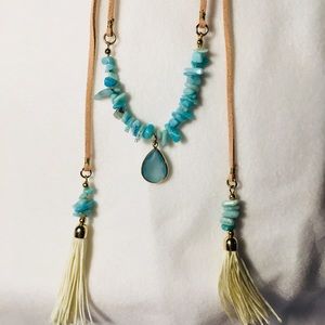 Necklace Amazonite & Chalcodney & Leather